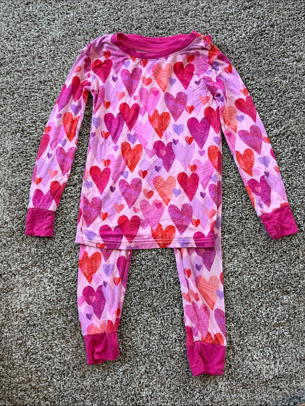 Little Sleepies Pink & Red Heart-Print Long Sleeve Pajama Set